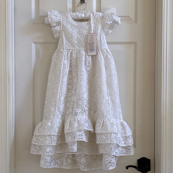 LoveShackFancy Bridal Girls White Eyelet Inira Dress Sz 5-6 years New with Tags - Picture 10 of 10